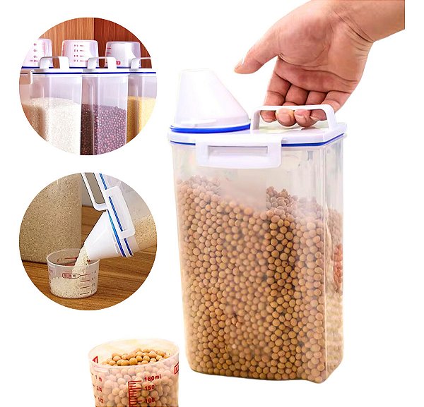 Dispenser Hermético Com Tampa Medidora 2,5L Para Ração Cereais Arroz Sabão Multiuso