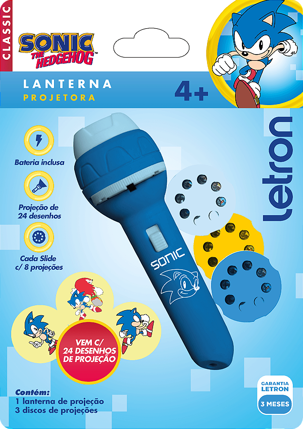 LANTERNA PROJETORA SONIC BLISTER C/ 1 UND + 3 SLIDES - LETRON