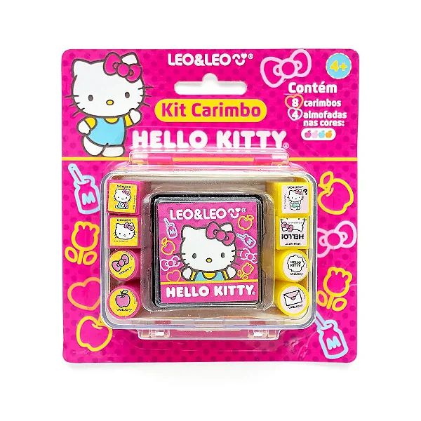 KIT CARIMBO HELLO KITTY - MALETA C/ 8 CARIMBOS + 1 ALMOFADA - LEO&LEO