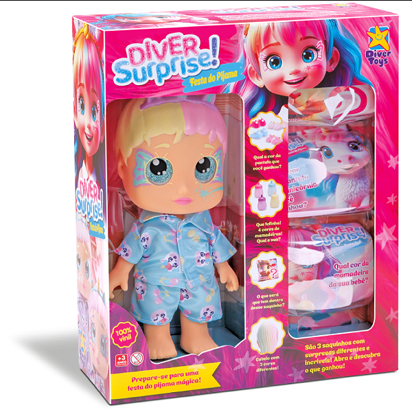 BONECA DIVER SURPRISE FESTA DO PIJAMA 32CM - DIVER TOYS