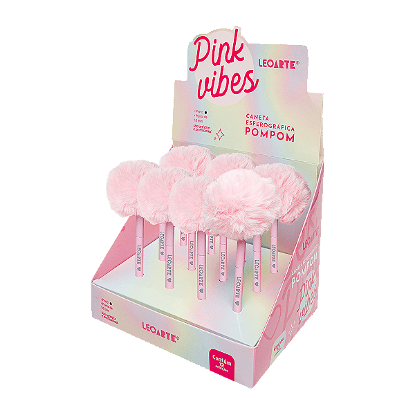 CANETA CORPO METAL POMPOM PINK VIBES - LEOARTE