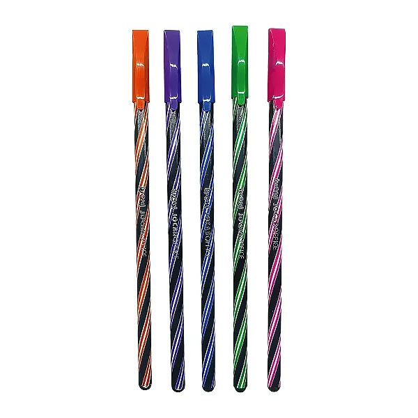 CANETA ESF. WOW COLORIDA/PRETO 0.7MM - JOCAR OFFICE