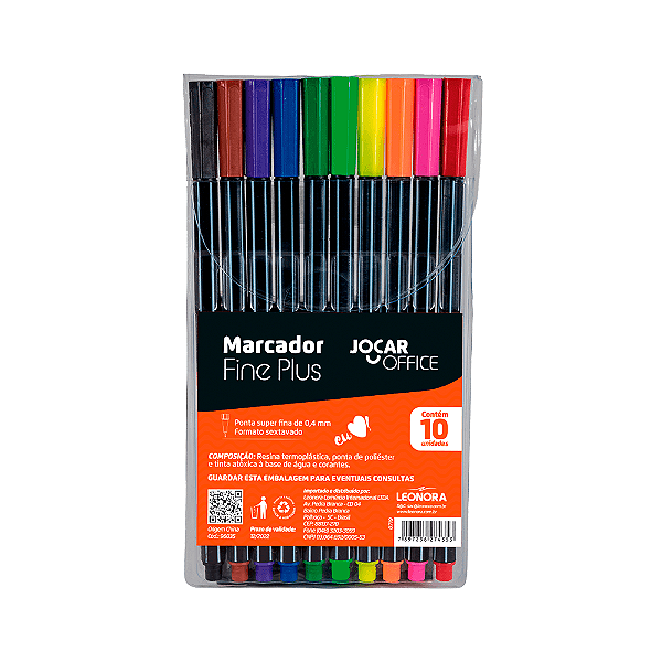 ESTOJO MARCADOR FINE PLUS COM 10 CORES - JOCAR OFFICE