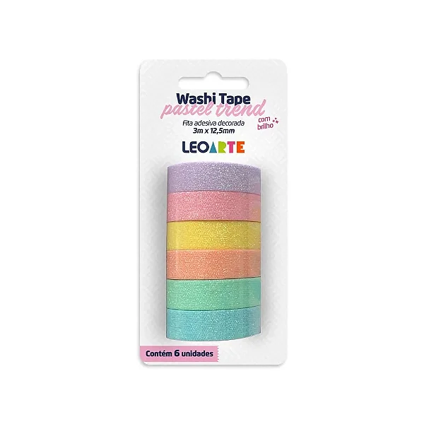 FITA ADESIVA WASHI TAPE PASTEL TREND BRILHO - LEOARTE
