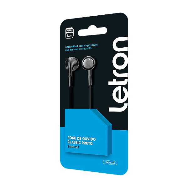 FONE DE OUVIDO CLASSIC PRETO EARBUDS COM FIO - LETRON