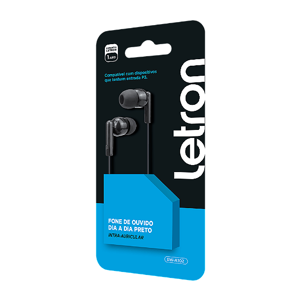 FONE DE OUVIDO DIA A DIA PRETO INTRA AURICULAR - LETRON
