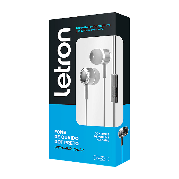 FONE DE OUVIDO DOT PRETO INTRA AURICULAR COM FIO E MICROFONE - LETRON