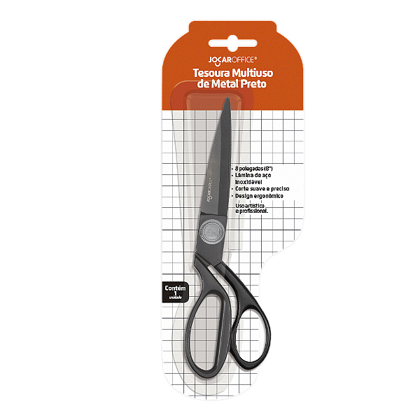 TESOURA MULTIUSO ACO INOX PRETO 8 POLEGADAS - JOCAR OFFICE