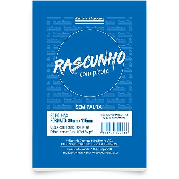 TALAO RASCUNHO COM PICOTE SEM PAUTA 80X115MM COM 80 FOLHAS - PAUTA BRANCA