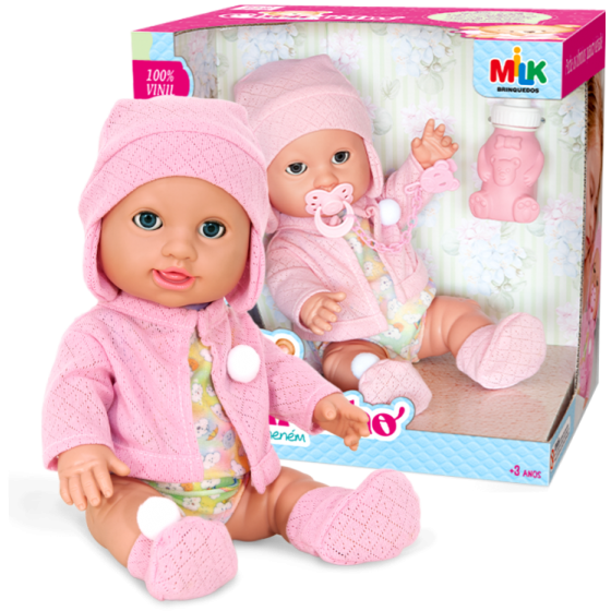 BONECA CHEIRINHO DE NENEM COM ACESSORIOS 29CM - MILK BRINQUEDOS