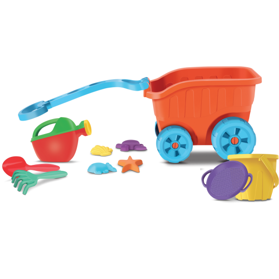 CARRIOLA C/ BALDE + REGADOR C/ ACESSORIOS 10 PECAS 41CM - DIVER TOYS