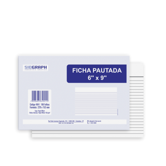 FICHA PAUTADA 6X9 C/ 100 FOLHAS - SIDGRAPH