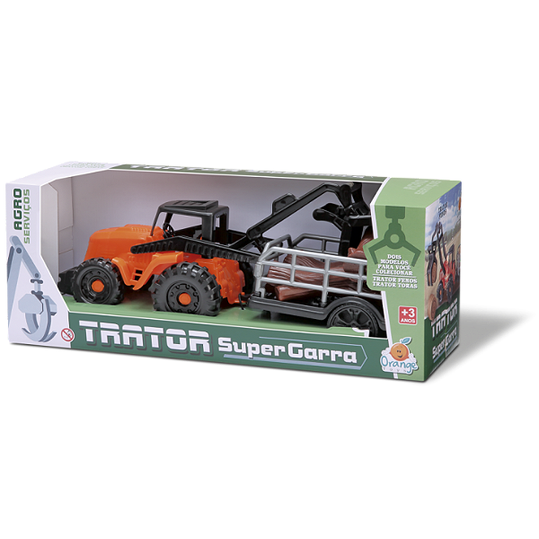 TRATOR SUPER GARRA C/ TORA 34CM - ORANGE TOYS