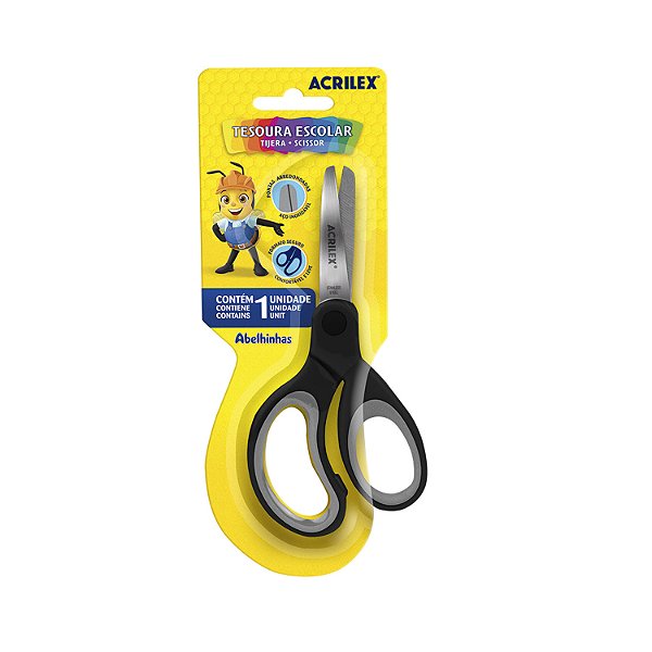 TESOURA ESCOLAR PRETA E CINZA - ACRILEX