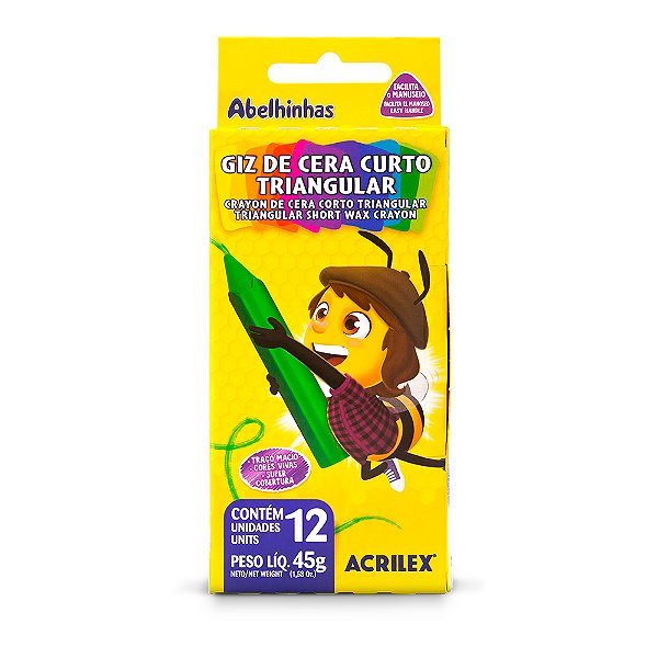 GIZ DE CERA CURTO TRIANGULAR C/ 12 CORES - ACRILEX