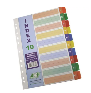DIVISÓRIAS PLÁSTICAS PARA FICHÁRIO 4 FUROS UNIVERSITÁRIO INDEX COM 10 CORES - ACP