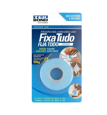 FITA DUPLA FACE ESPUMA FIXA TUDO 19MMX1.5M - TEK BOND