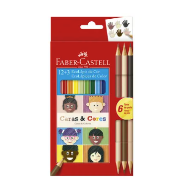 LAPIS DE COR COM 12 CORES + 3 CARAS&CORES - FABER-CASTELL