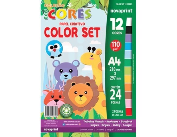 PACOTE DE FOLHA COLORIDA COLORSET COM 24 FOLHAS E 12 CORES 110G A3 - NOVA PRINT