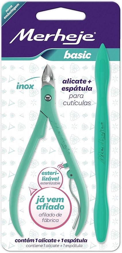 ALICATE DE CUTICULA MERHEJE BASIC + ESPATULA COR SORTIDA - MERHEJE