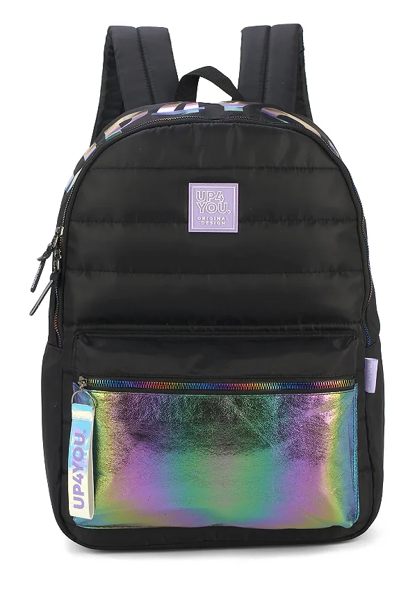 MOCHILA DE COSTA UP4YOU NAILON MATELASSE HOLOGRAFICO PRETO - LUXCEL