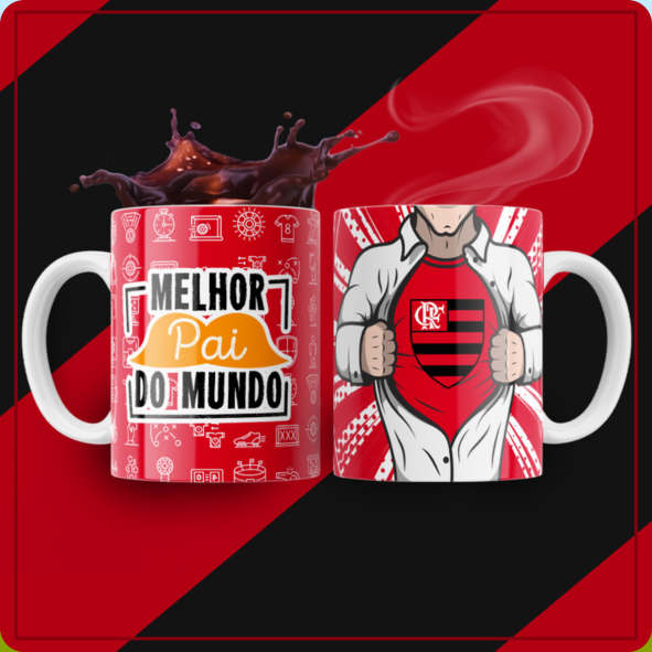 CANECA DE LOUÇA MELHOR PAI  DO MUNDO TIME FLAMENGO PERSONALIZADO