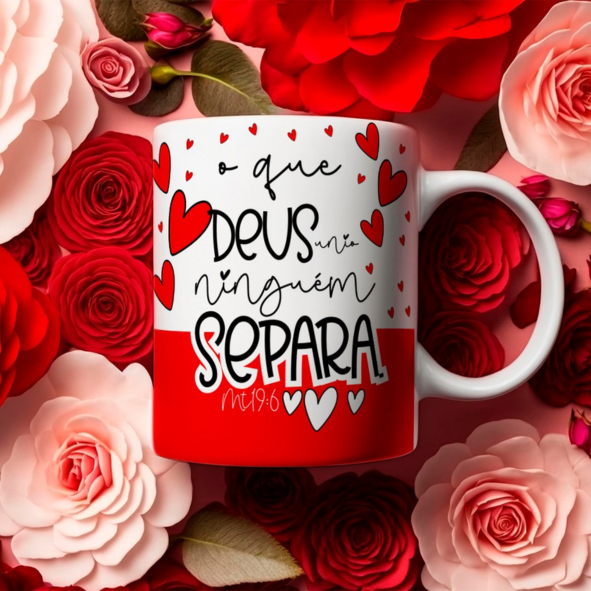 CANECA DE LOUÇA OQUE DEUS JUNTA NINGUEM SEPARA PERSONALIZADO