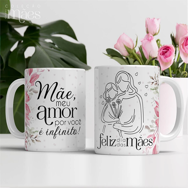CANECA DE LOUÇA MÃE MEU AMOR POR VOCÊ É INFINITO PERSONALIZADO