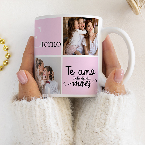 CANECA DE LOUÇA ETERNO TE AMO FELIZ DIA DAS MÃES PERSONALIZADO