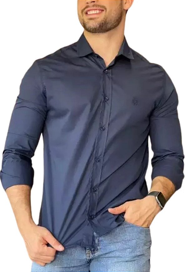 Camisa Manga Longa Basica Azul Marinho