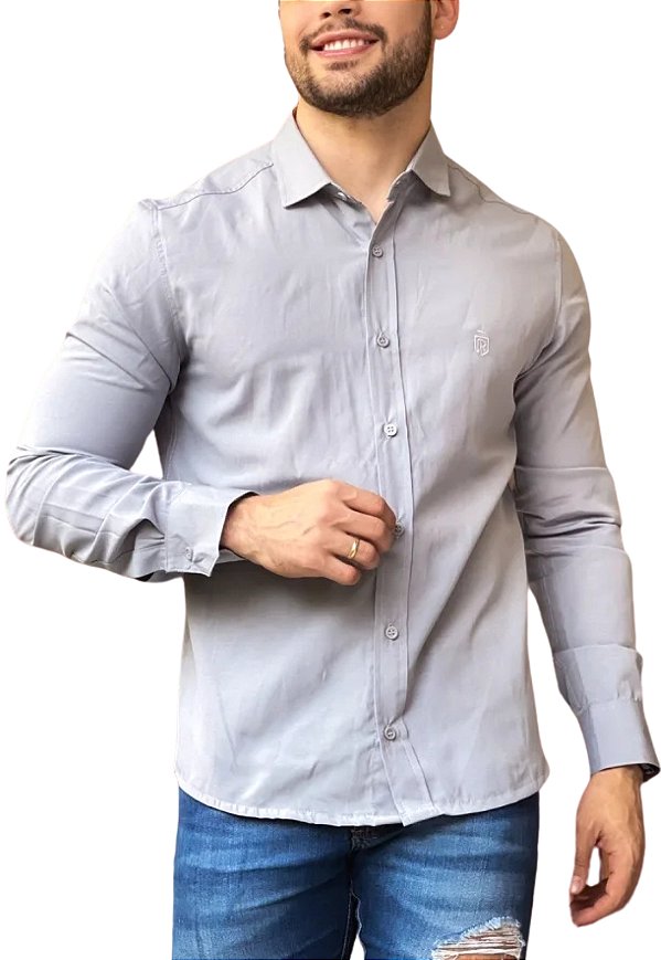 Camisa Manga Longa Basica Cinza