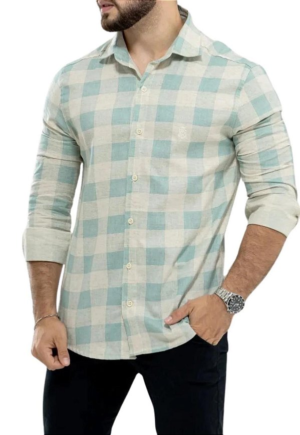 Camisa Linho Manga Longa Azul Claro