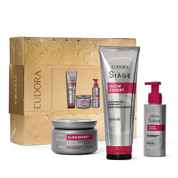Kit Presente Siàge Glow Expert: Shampoo 250 ml + Máscara Capilar Ultra Brilho 250g + Balm Disciplinante Finalizador Capi