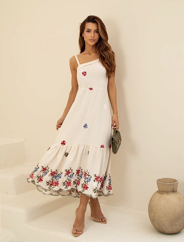 Vestido Gabi com Fenda Lateral e Detalhe Elastex nas Costas