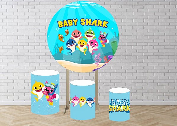 Kit Capas Festa – Painel 1,5m + Trio de Capas para Cilindros – Baby Shark