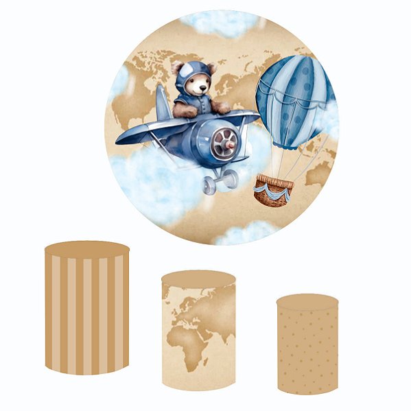 Kit Capas Festa Painel 1,5m + Trio Cilindros Aviador