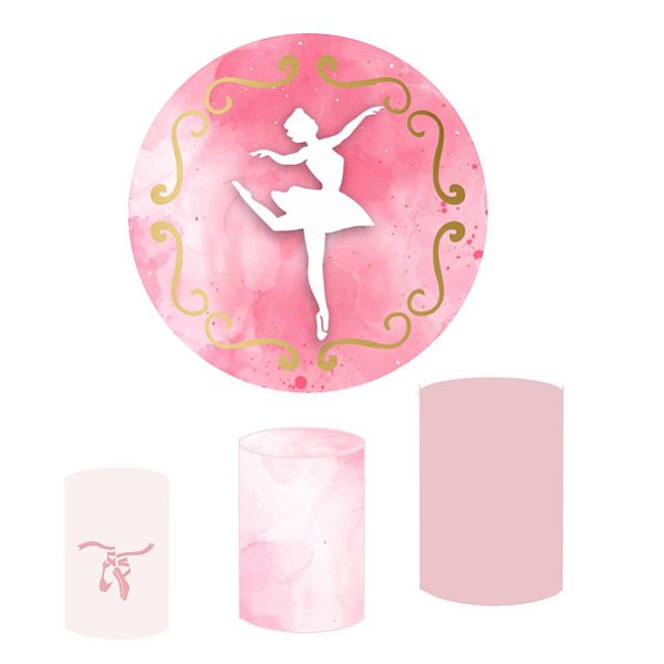 Kit Capas Festa Painel 1,5m + Trio Cilindros Bailarina