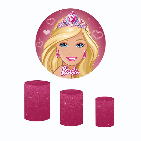 Kit Capas Festa Painel 1,5m + Trio Cilindros Barbie