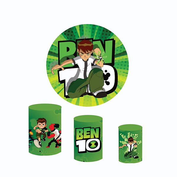 Kit Capas Festa Painel 1,5m + Trio Cilindros Ben 10