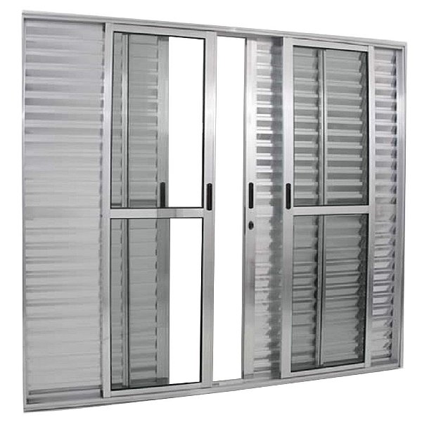Porta De Alumínio de Correr Balcão 6 Folhas Brilhante Linha 25 Com Fechadura