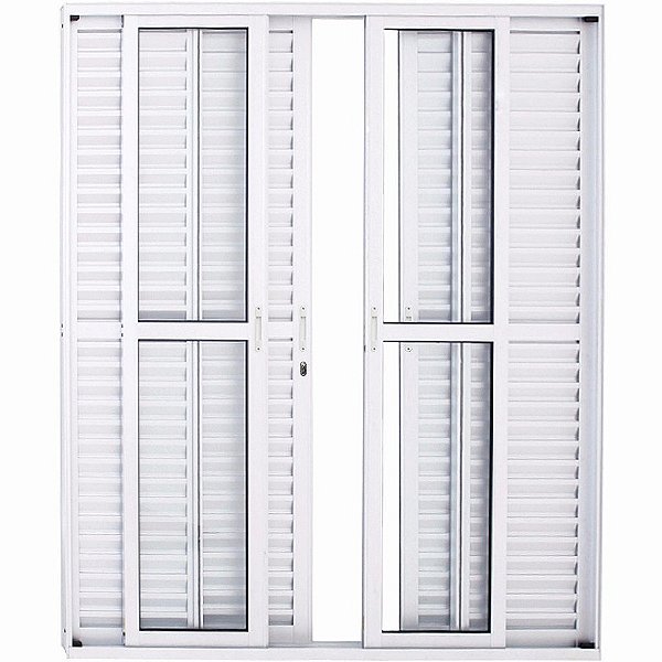 Porta De Alumínio de Correr Balcão 6 Folhas Branca Linha 25 Com Fechadura