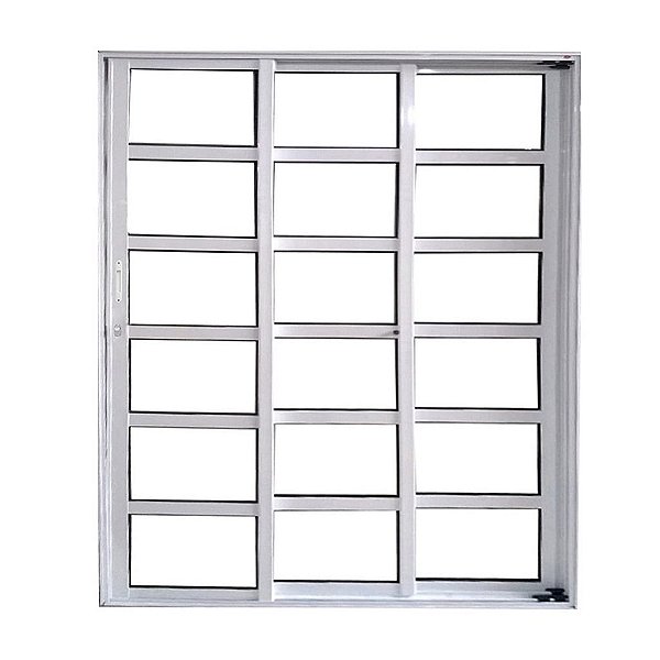 Porta de Correr Travessa 3 Folhas Sequenciais Branca Linha 25 Com Fechadura