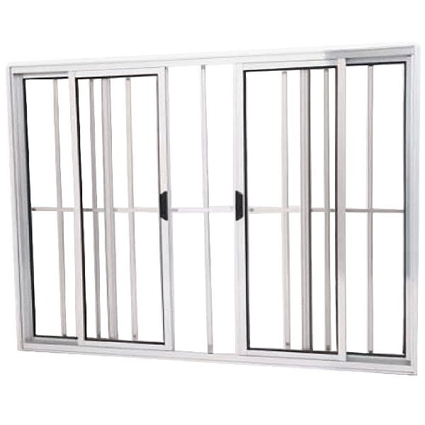 Janela Vitro 4 Folhas Alumínio Brilhante Modular com Grade