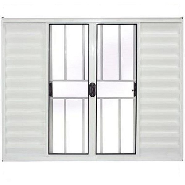 Janela Veneziana 6 Folhas Alumínio Branco Modular com Grade