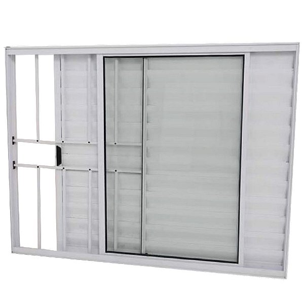 Janela Veneziana 3 Folhas Alumínio Branco Modular com Grade