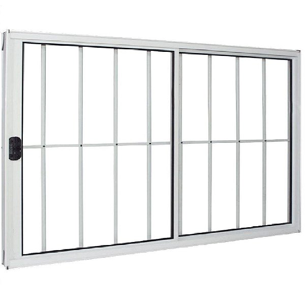 Janela Vitro 2 Folhas Alumínio Branco Modular com Grade