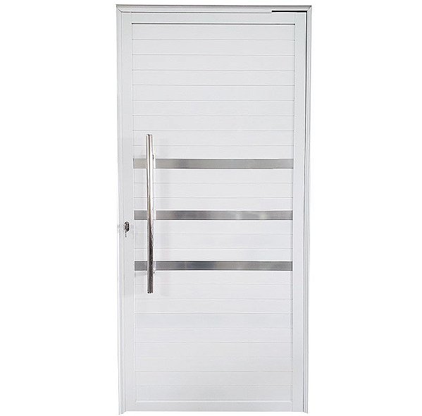 Porta Pivotante de Alumínio Branco Com Puxador e Friso Linha 25