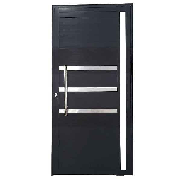 Porta Pivotante de Alumínio Preto Com Puxador, Friso e Vidro Linha 25