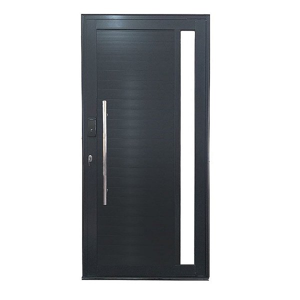 Porta Pivotante de Alumínio Preto Com Puxador e Visor com Fechadura Digital Linha 30
