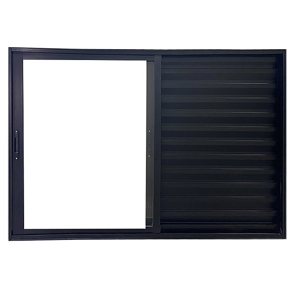 Janela Veneziana 3 Folhas Alumínio Preto Linha 25